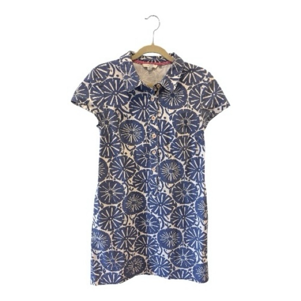 Boden Blue White Floral Shirt Dress Size 8R Collared Button Front